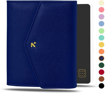 NEORAH Notebook SLEEVE with Envelope Flap Closure + JOURNAL |Faux Leather| 6 Card Slots B6 Organizer DOTGRID 160 Pages(Dark Blue)