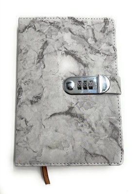 24x7eMall Lock Diary with Number Lock PU Leather Grey Marble 22x15 cm, 230 Pages A5 Diary Ruled 230 Pages(Grey)
