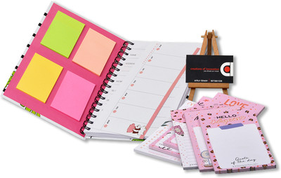 Flipkart SmartBuy FLAMINGO Designer Monthly Undated Planner To Do List Notebook with Sticky Notes. A5 Diary Unruled 150 Pages(White)
