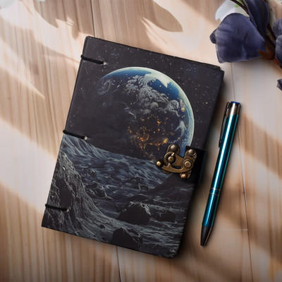 NIZAM HANDICRAFT Earth moon Printed Diary Notebook With Lock Clasp For Gift/Office A5 Diary 200 200 Pages(Multicolor)