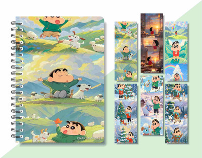 craft maniacs 2024 SHINCHAN DIARY & 6 FREEBIE BOOKMARKS A5 Notebook RULED 160 Pages(Multicolor)