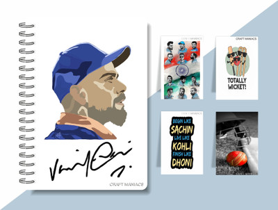 craft maniacs CRICKET 2025 DIARY & BOOKMARK COLLECTION A5 Notebook RULED 160 Pages(Blue)