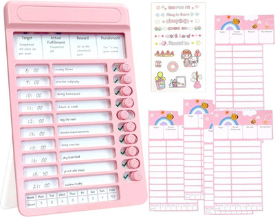 AMANVANI Portable Self-Discipline Chores Chart With 15 Blank Papers & Foldable Stand Regular Planner/Organizer Ruled 15 Pages(Pink)
