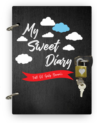 DI-KRAFT Refillable My sweet secret diary Wooden cover Secret Diary With Lock Handmade and ring lock pattern Diary A5 Diary Unruled 160 Pages(Black)