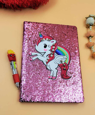 Radhya Accessories Glitter Unicorn Notebook for Girls Unicorn Diary planner journal Mini Notebook Glitter Unicorn Notebook for Girls Unicorn Diary planner journal 40 Pages(Pink)