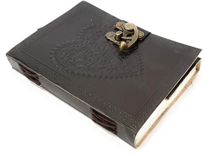 KRISHNA HANDICRAFTS Leather Journal Diary Heart Embossed Handmade Vintage Antique Notebook A6 Diary Unruled 100 Pages(Black)