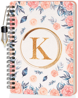 Jhingalala Wiro Diary With Initial Letter K Floral Design Spiral Notebook With Dangler A5 Notebook Ruled 160 Pages(Initial K)