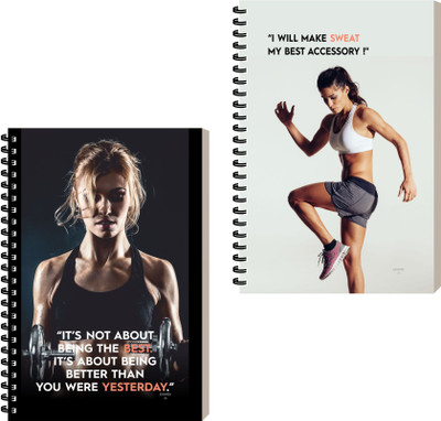 ESCAPER Fitness Diary Notebook, Spiral Bound Notepad For Men, Personal Planner A5 Diary Ruled 160 Pages(Combo- A, Pack of 2)