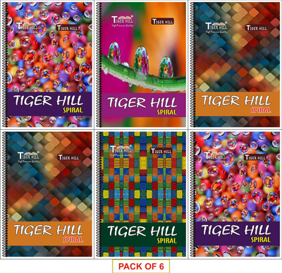 TigerHill A4 SPIRAL NOTE BOOK UNRULED 6 SUBJECT | SOFT AND THICK PAGES | A4 Notebook Unruled 400 Pages(Multicolor, Pack of 6)