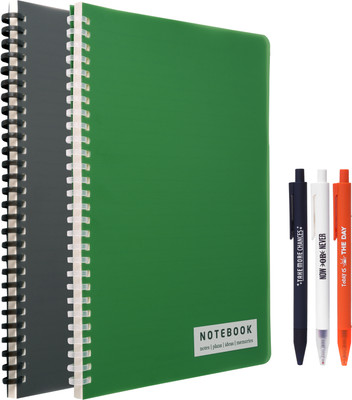 Doodle Set of 2 B5 Soft Ring Spiral B5 Notebook with 3 Pens, Ruled 160 Pages(Black & Green, Pack of 5)