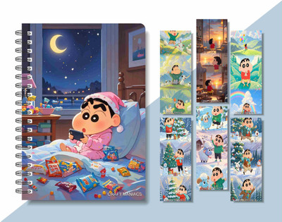 craft maniacs 2024 SHINCHAN DIARY & 6 FREEBIE BOOKMARKS A5 Notebook RULED 160 Pages(Multicolor)