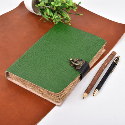 Bonjour Store Leather 7 inch Journals - Handmade Genuine Leather Notebook Diary A5 Diary 95 200 Pages(Green)