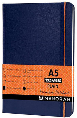 MENORAH - Plain Journal Notebook - 192 Pages- 100 GSM-(21 x 13.5 Cm) - Office Notebook A5 Notebook UNRULED 192 Pages(Dark Blue)