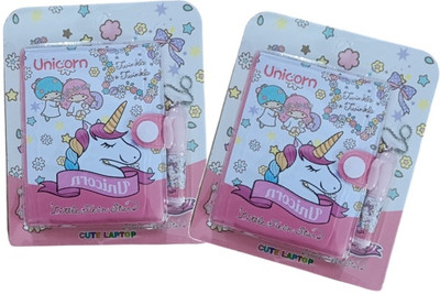 Sanjis Enterprise Pack of 2 Small Cartoon Pocket Diary with Small Pen Mini Diary plain 84 Pages(Pink, Pack of 2)
