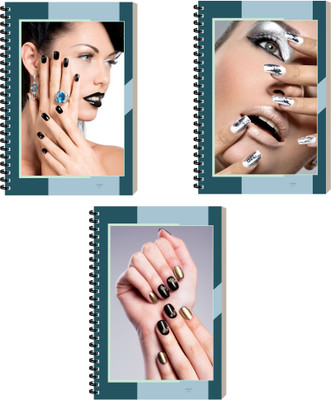 ESCAPER Nail Art Designer Notepad For Writing, Spiral Notebook, Travel Diary A5 Diary Ruled 160 Pages(Combo- E, Pack of 3)