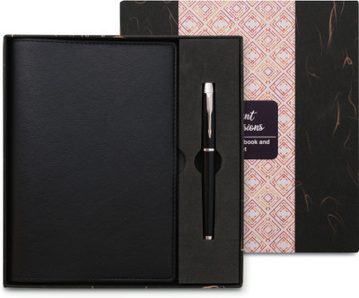 Doodle Undated Executive Gift Set | Vegan Leather Notebook + Stylish Pen with Stylus A5 Notebook Beautifully packed in an Elegant Gift Box (Notable Gift Set 10) | Ruled 192 Pages(Metal Black)