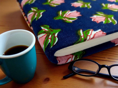 Scribble Handcrafted Floral Doodle Diary Fabric Saddle Stitched Gift sketchbook journal A5 Diary Unruled 200 Pages(Blue)