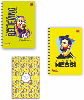 WRITE ON WHITE SPORTS EDITION OF 2 SPIRAL COMBO + 1 DIARY FREE GIFT A4 Notebook RULLED 200 Pages(Multicolor)