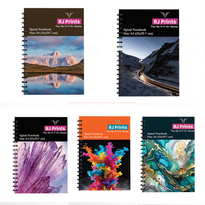 RJPRINTS Spiral Notebook A4 Notebook Plain 200 Pages(Multicolor, Pack of 5)