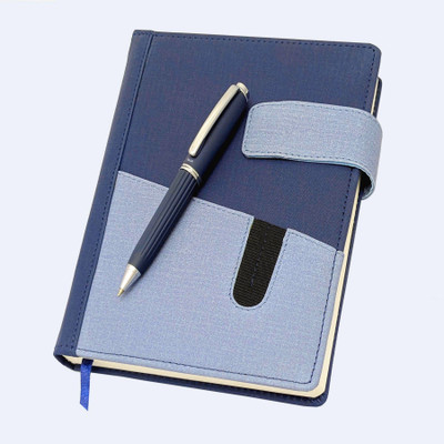 UJJi A5 Professional Planner Notebook with Pen Navy Blue and Grey, 21x15 cm A5 Notebook Ruled 192 Pages(Blue)