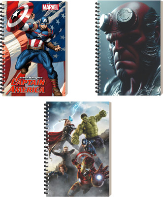 ESCAPER Superhero Cartoon Notepad, Executive Journal Diary, Spiral Notebook A5 Diary Ruled 160 Pages(Combo- E, Pack of 3)