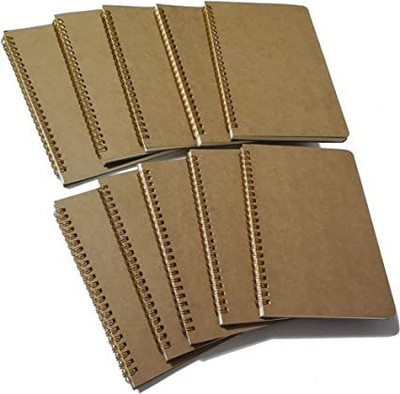 TWONE Softcover Spiral Notebook, Kraft Cover, 50 Sheets (100 Pages) Blank Pages Brown A5 Notebook Unruled 100 Pages(Unruled, Pack of 10)
