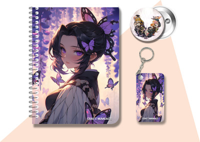 craft maniacs SHINOBU DIARY & KEYCHAIN & BADGE A5 Notebook RULED 160 Pages(Purple, Pack of 3)