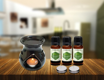 PEEPRESION Long Burning Black Oil Burner With 2 T-light Candle & 3 Lemongrass Aroma Oil Home, Office, Spa, Hotel, Temple, Club, Pub Bar, Gym Diffuser(Black)