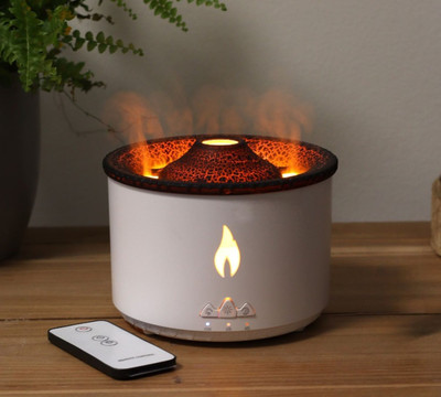 Inditradition Volcano Flame Aromatherapy Humidifier & Home Dual Colour Flame Orange & Ice Blue Home Diffuser(White)