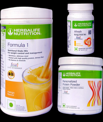 Herbalife Nutrition FORMULA 1 SHAKE MANGO-PROTEIN POWDER 200GM AND ENERGY DRINK LEMON AFRESH MANGO, LEMON Powder(750 g, Pack of 3)