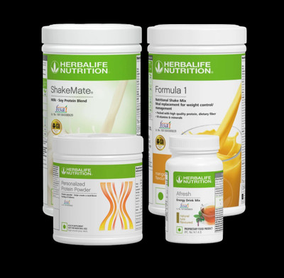 Herbalife Nutrition FORMULA 1 SHAKE STRAWBERRY-PROTEIN POWDER 200GM,AFRESH LEMON AND SHAKEMATE COMBO MANGO, TULSI Powder(1250 g, Pack of 4)