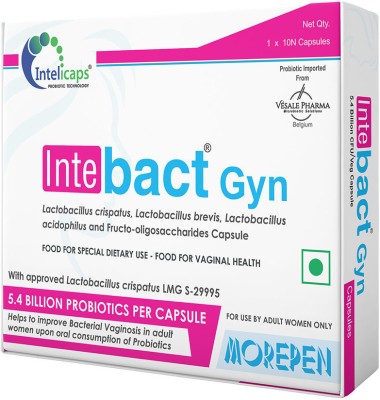 Dr. Morepen INTEBACT GYN Prebiotics and Probiotics Supplement || 5.4 Billion CFU Unflavoured Capsules(10 No)