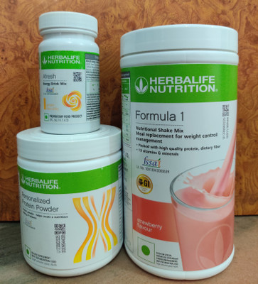 HERBALIFE Weightloos Combo Formula 1 Shake Mix - STRAWBERRY FLAVOR, Personalized Protein Powder 200G, AFRESH ENERGY DRINK GINGER Powder(750 g, Pack of 3)