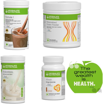 Herbalife Nutrition WEIGHT LOSS COMBO CHOCLATE F1 SHAKE,PROTEIN200GM,CINNEMON AFRESH AND SHAKEMATE CHOCLATE-CINNEMON Powder(1250 g, Pack of 4)