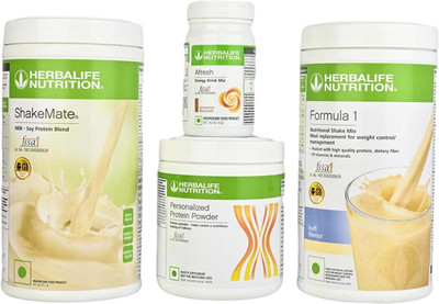 HERBALIFE Weight Loss Combo Formula 1 Shake Mix - Kulfi Flavor, SHAKEMATE 500G, Personalized Protein Powder 200G, Afresh Energy Drink Mix - CINEMON Powder(1250 g, Pack of 4)