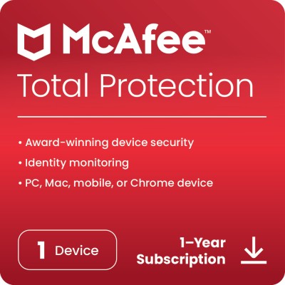 McAfee Total Protection 2023 1 PC Password Manager & Dark Web Monitoring Included PC/Mac/Android/iOS 1 Year Total Security (Email Delivery - No CD)(Standard Edition)