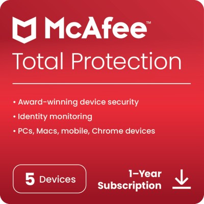 McAfee Total Protection 2023 5 PC Password Manager & Dark Web Monitoring Included PC/Mac/Android/iOS 1 Year Total Security (Email Delivery - No CD)(Standard Edition)