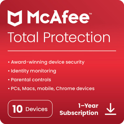 McAfee Total Protection 2023 10 PC Password Manager & Dark Web Monitoring Included PC/Mac/Android/iOS 1 Year Total Security (Email Delivery - No CD)(Standard Edition)