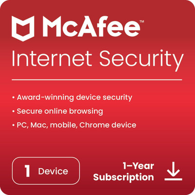 McAfee 2026 1 PC 1 Year Internet Security Compatible with Android, Windows and Mac, iOS (Email Delivery - No CD)(Standard Edition)