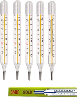 SWADESI BY MCP 5Pcs Oval for Fever Test Temperature 94-108 F Mercury Thermometer SMIC Gold Mercury Thermometer For Fever Clinical, Household pack of 5 Thermometer(Transparent)
