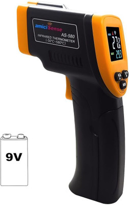 amiciSense IR Industrial Thermometer,50~580°C High Precision Infrared Temperature Sensor with Adjustable Emissivity & Color LCD for Industrial Use Thermometer(Black)