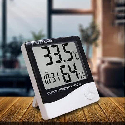 MCP HTC-1 Digital Room Thermometer LCD Digital DIsplay With Clock Features For Home Thermometer(Black)