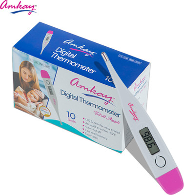 amkay Digital Thermometer | Quick & Accurate Readings | Oral & Underarm Temperature | Water Resistant Thermometer(White & Pink)
