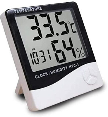 Dr care HTC-1 Room Thermometer Digital LCD With Table Wall Clock Features Thermometer Humidity Thermometer(White)