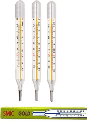 SWADESI BY MCP Oval Thermommeter for Fever Test Temperature 94-108 °F Mercury Thermometer SMIC Gold Mercury Thermometer For Fever Clinical Thermometer Pack of 3 Thermometer(Transparent)