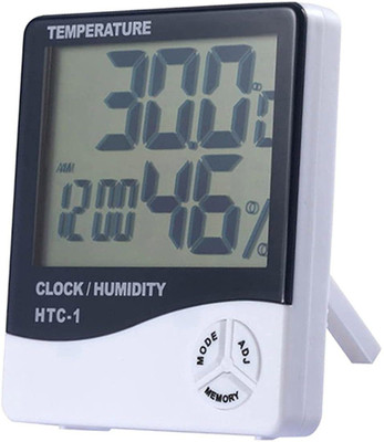 SWADESI BY MCP Room ThermometerTemperature Humidity Meter,LCD Electronic Digital Outdoor/Indoor Room Thermometer Hygrometer with Clock Time Humidity Monitor for Home,Bedroom Thermometer(White)