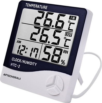 APTECHDEALS HTC-2 HTC-2 Digital Hygrometer Thermometer Humidity Meter With Clock LCD Display Thermometer(White)