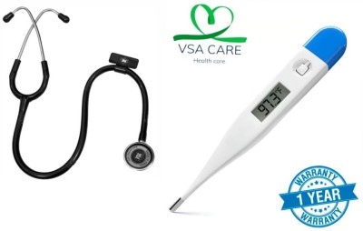 VSA CARE Stethoscope & Digital Thermometer with One Touch Operation For Child & Adult Stethoscope for Doctors & medical student Dual head Chest Piece Thermometer(White, Blue, Black)