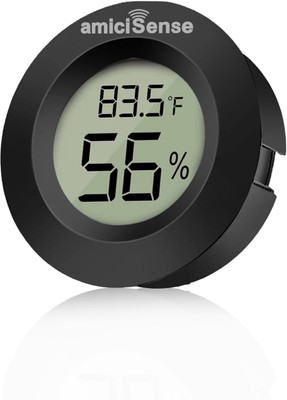 amiciSense Mini Thermometer & Hygrometer with Back Sensor – Temperature & Humidity Monitor for Home, Office, Car, Schools, Labs, and More Thermometer(Black)