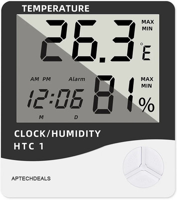 APTECHDEALS HTC-1 HTC-1 Digital Hygrometer Thermometer Humidity Meter With Clock LCD Display Thermometer(White)